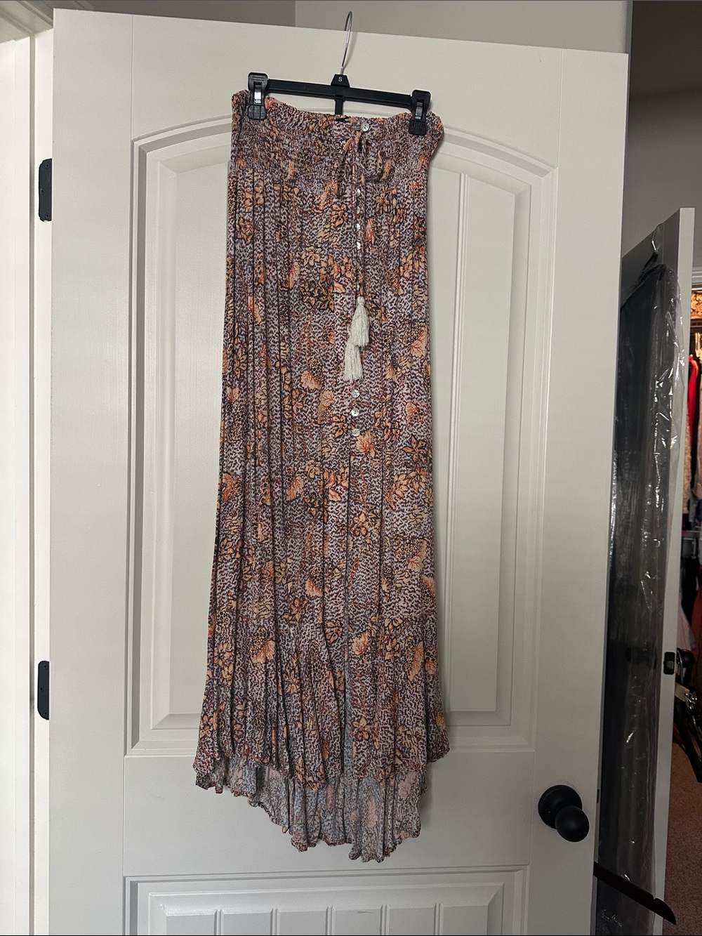 Rachel Zoe Peach and Cream Printed Maxi Skirt with Tassel Tie